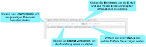 Übersicht der angehaltenen E-Mails