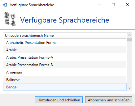 Die verfügbaren Unicode-Sprachbereiche