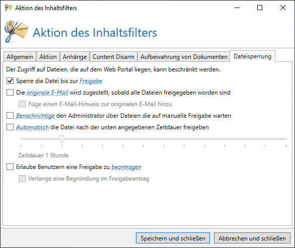 Einstellungen für Dateien auf dem Web Portal