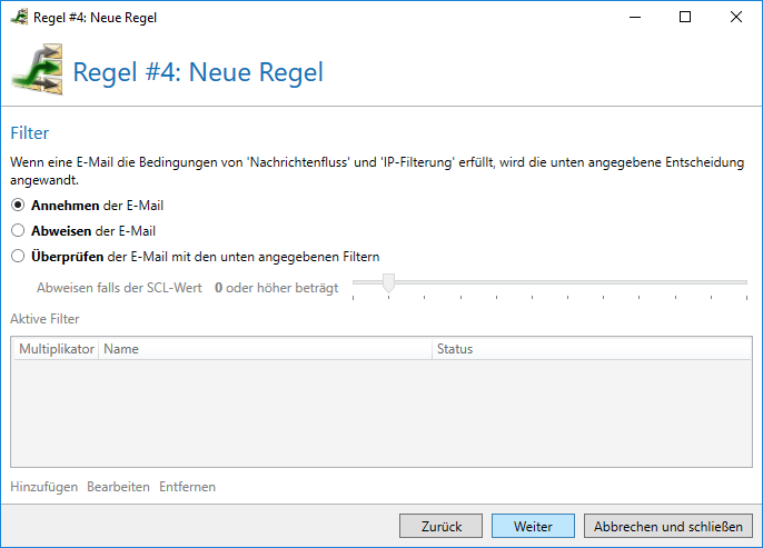 Filtereinstellungen der Regel Filtereinstellungen der Regel