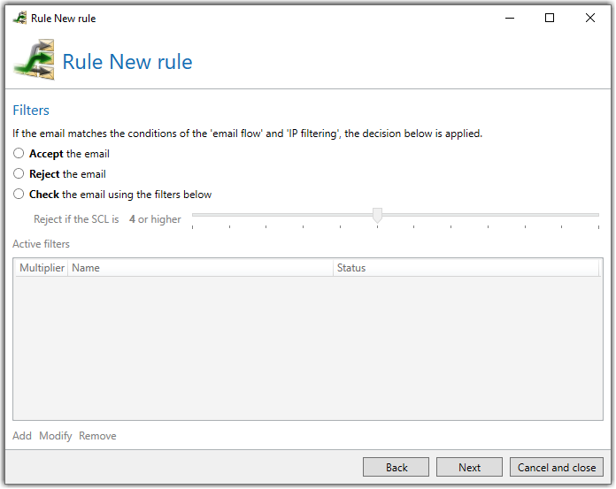 Filter settings of the rule Filter settings of the rule